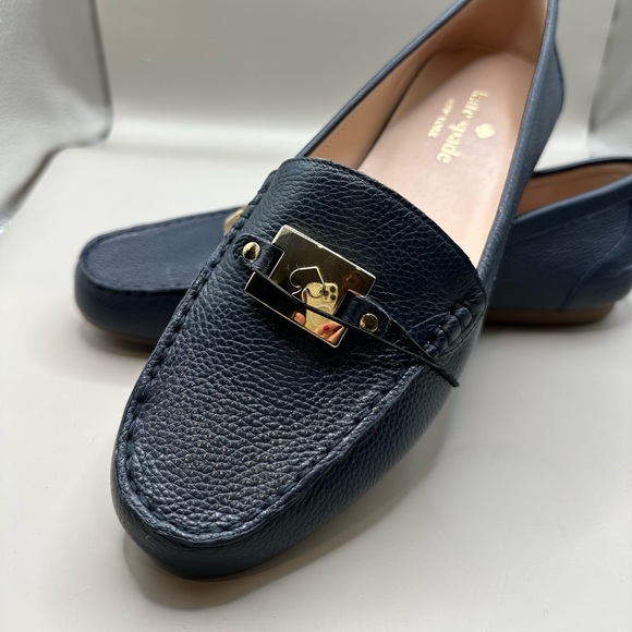 New! Kate Spade Carmen Navy Leather Gold Hardware Driving Loafer Women Size 9B - Picture 1 of 10